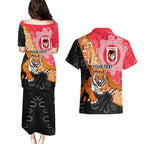 Personalised Dragons And Tigers Rugby Couples Matching Puletasi and Hawaiian Shirt Aboriginal Art