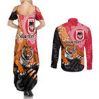 Personalised Dragons And Tigers Rugby Couples Matching Summer Maxi Dress and Long Sleeve Button Shirt Aboriginal Art