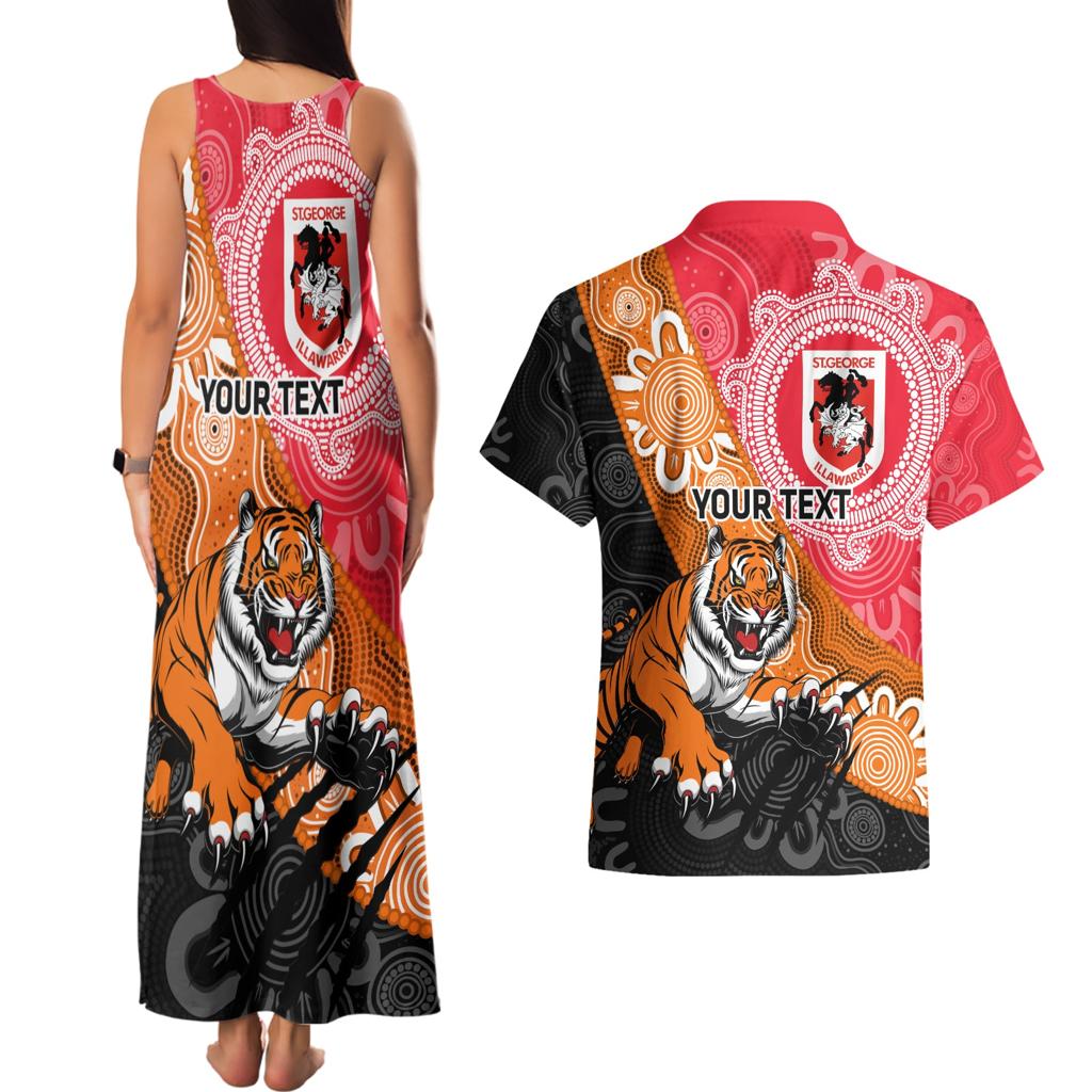 Personalised Dragons And Tigers Rugby Couples Matching Tank Maxi Dress and Hawaiian Shirt Aboriginal Art