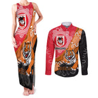 Personalised Dragons And Tigers Rugby Couples Matching Tank Maxi Dress and Long Sleeve Button Shirt Aboriginal Art
