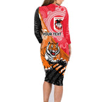Personalised Dragons And Tigers Rugby Family Matching Long Sleeve Bodycon Dress and Hawaiian Shirt Aboriginal Art