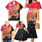 Personalised Dragons And Tigers Rugby Family Matching Mermaid Dress and Hawaiian Shirt Aboriginal Art