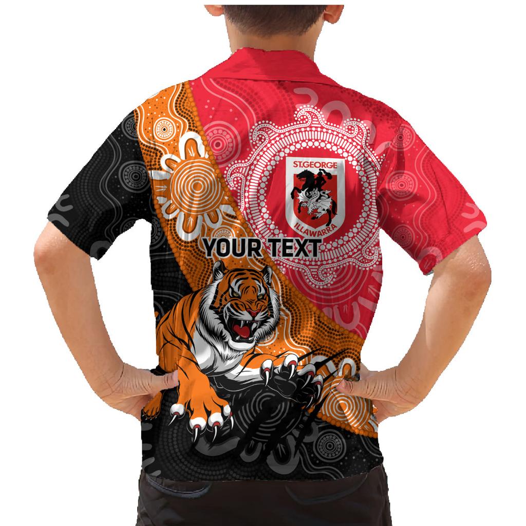 Personalised Dragons And Tigers Rugby Family Matching Mermaid Dress and Hawaiian Shirt Aboriginal Art