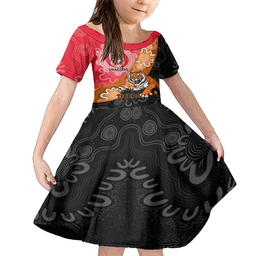 Personalised Dragons And Tigers Rugby Family Matching Mermaid Dress and Hawaiian Shirt Aboriginal Art
