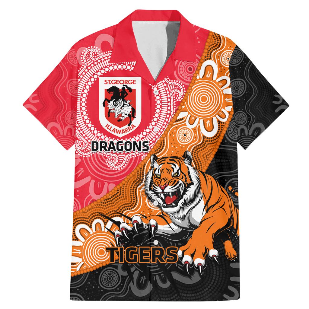 Personalised Dragons And Tigers Rugby Family Matching Mermaid Dress and Hawaiian Shirt Aboriginal Art