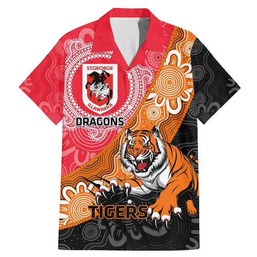 Personalised Dragons And Tigers Rugby Family Matching Mermaid Dress and Hawaiian Shirt Aboriginal Art