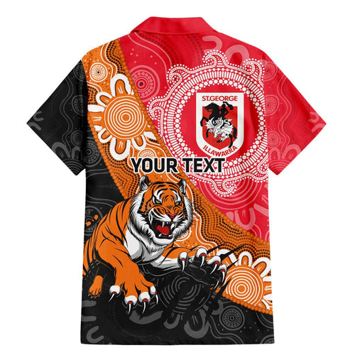 Personalised Dragons And Tigers Rugby Family Matching Mermaid Dress and Hawaiian Shirt Aboriginal Art