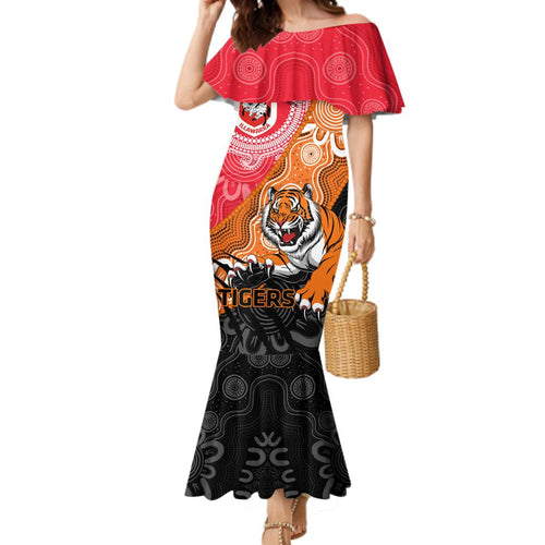 Personalised Dragons And Tigers Rugby Family Matching Mermaid Dress and Hawaiian Shirt Aboriginal Art