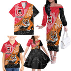 Personalised Dragons And Tigers Rugby Family Matching Off The Shoulder Long Sleeve Dress and Hawaiian Shirt Aboriginal Art