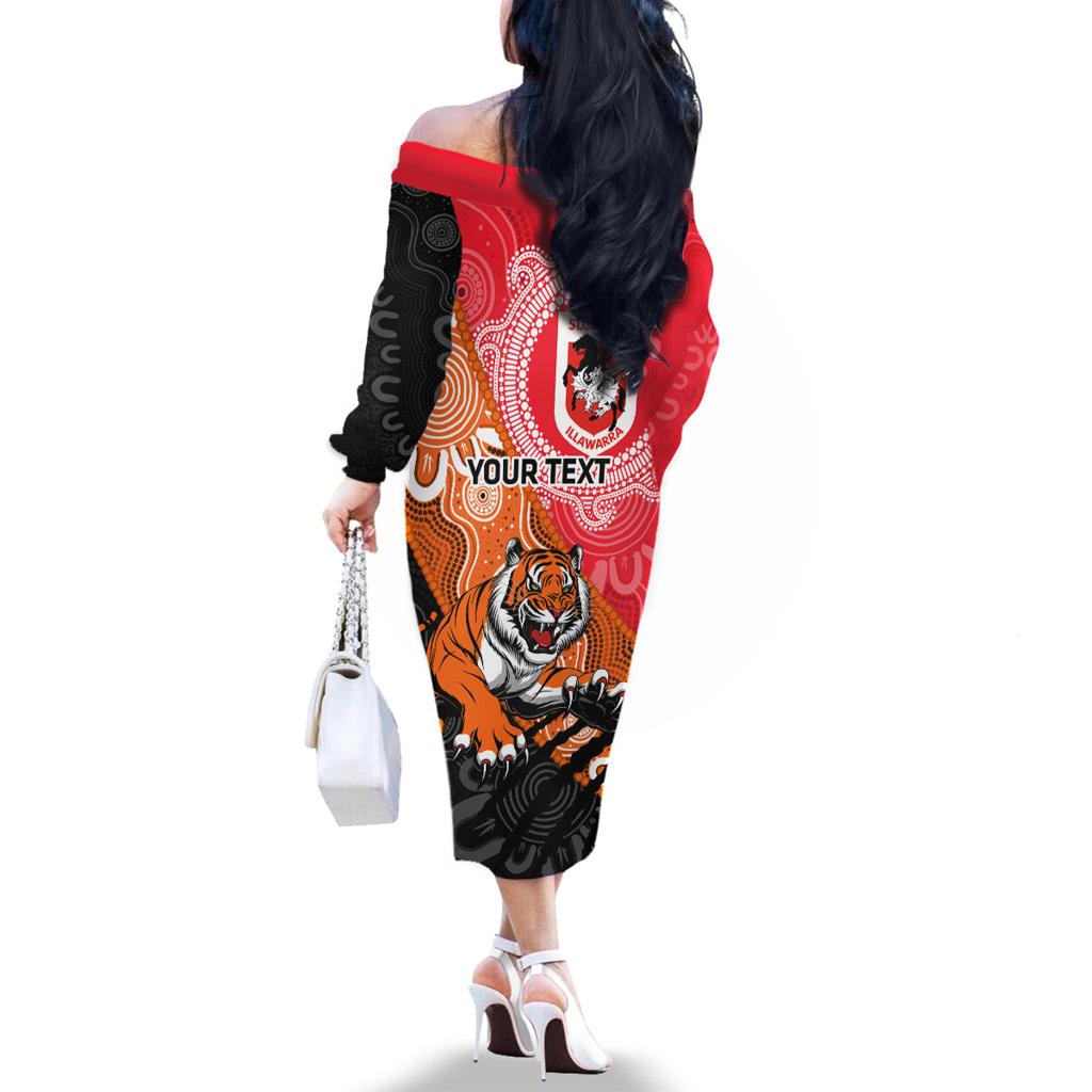 Personalised Dragons And Tigers Rugby Family Matching Off The Shoulder Long Sleeve Dress and Hawaiian Shirt Aboriginal Art
