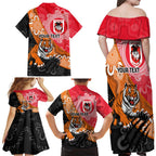 Personalised Dragons And Tigers Rugby Family Matching Off Shoulder Maxi Dress and Hawaiian Shirt Aboriginal Art