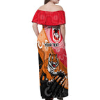Personalised Dragons And Tigers Rugby Family Matching Off Shoulder Maxi Dress and Hawaiian Shirt Aboriginal Art