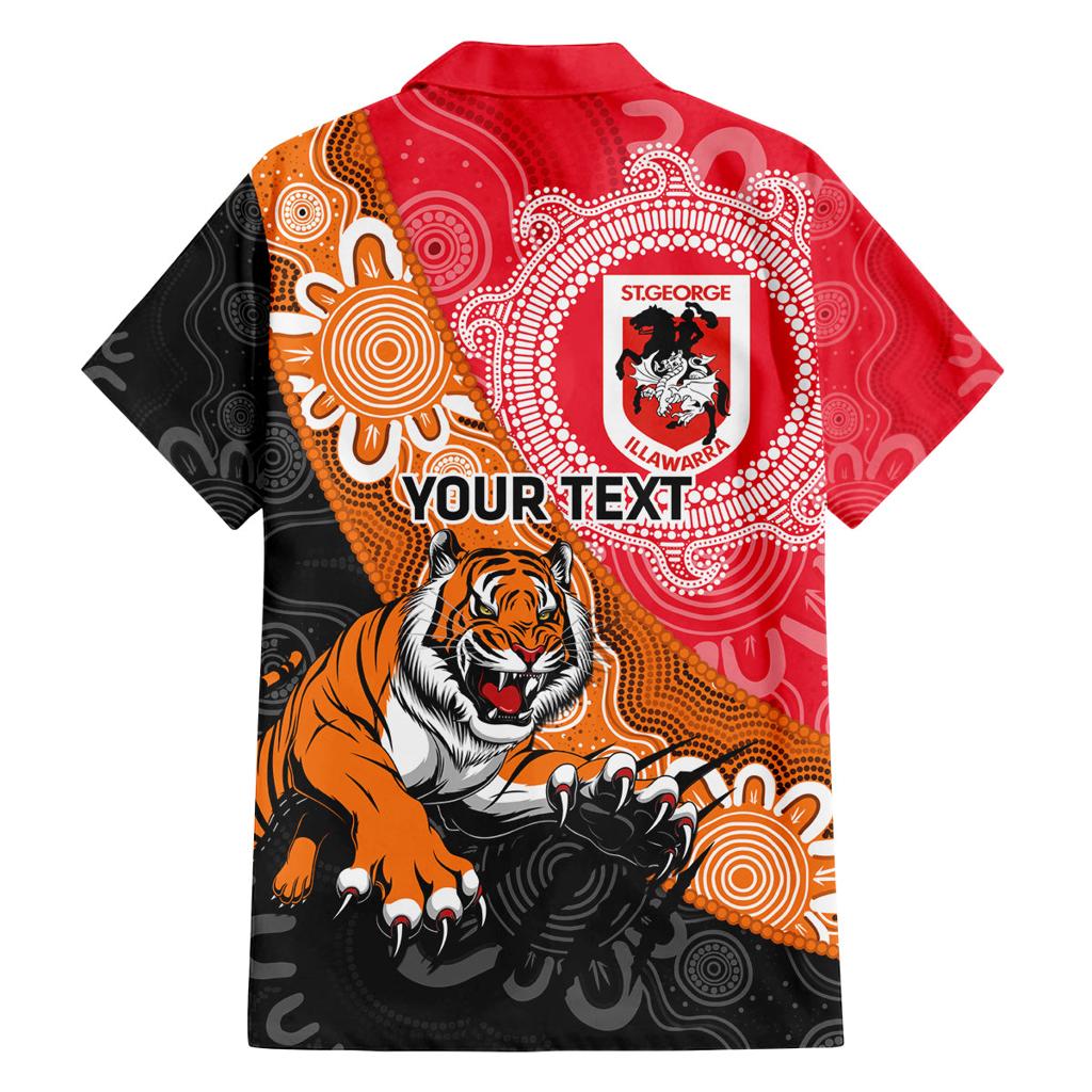 Personalised Dragons And Tigers Rugby Family Matching Off Shoulder Short Dress and Hawaiian Shirt Aboriginal Art