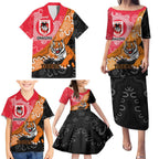 Personalised Dragons And Tigers Rugby Family Matching Puletasi and Hawaiian Shirt Aboriginal Art