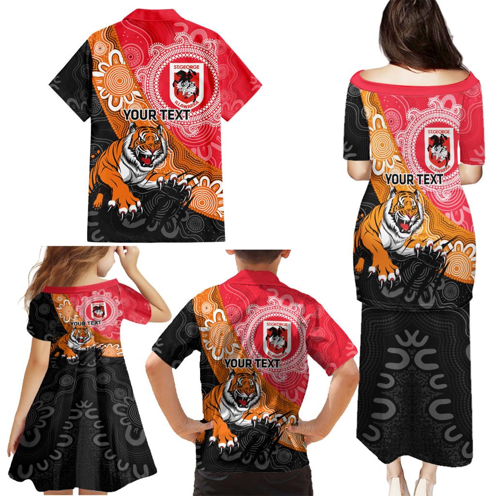 Personalised Dragons And Tigers Rugby Family Matching Puletasi and Hawaiian Shirt Aboriginal Art