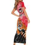 Personalised Dragons And Tigers Rugby Family Matching Short Sleeve Bodycon Dress and Hawaiian Shirt Aboriginal Art