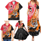 Personalised Dragons And Tigers Rugby Family Matching Summer Maxi Dress and Hawaiian Shirt Aboriginal Art