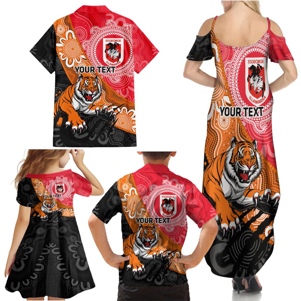Personalised Dragons And Tigers Rugby Family Matching Summer Maxi Dress and Hawaiian Shirt Aboriginal Art