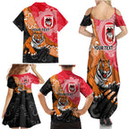 Personalised Dragons And Tigers Rugby Family Matching Summer Maxi Dress and Hawaiian Shirt Aboriginal Art