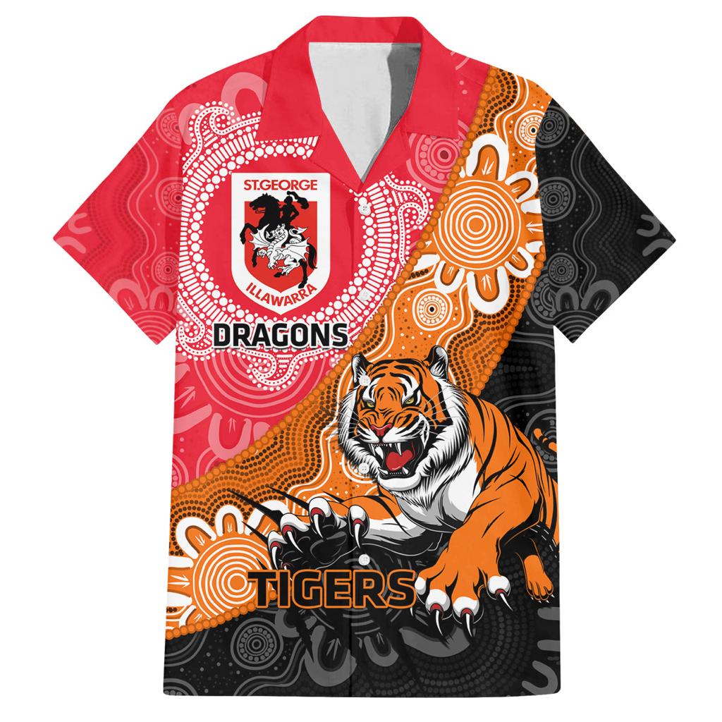 Personalised Dragons And Tigers Rugby Family Matching Summer Maxi Dress and Hawaiian Shirt Aboriginal Art