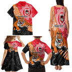 Personalised Dragons And Tigers Rugby Family Matching Tank Maxi Dress and Hawaiian Shirt Aboriginal Art