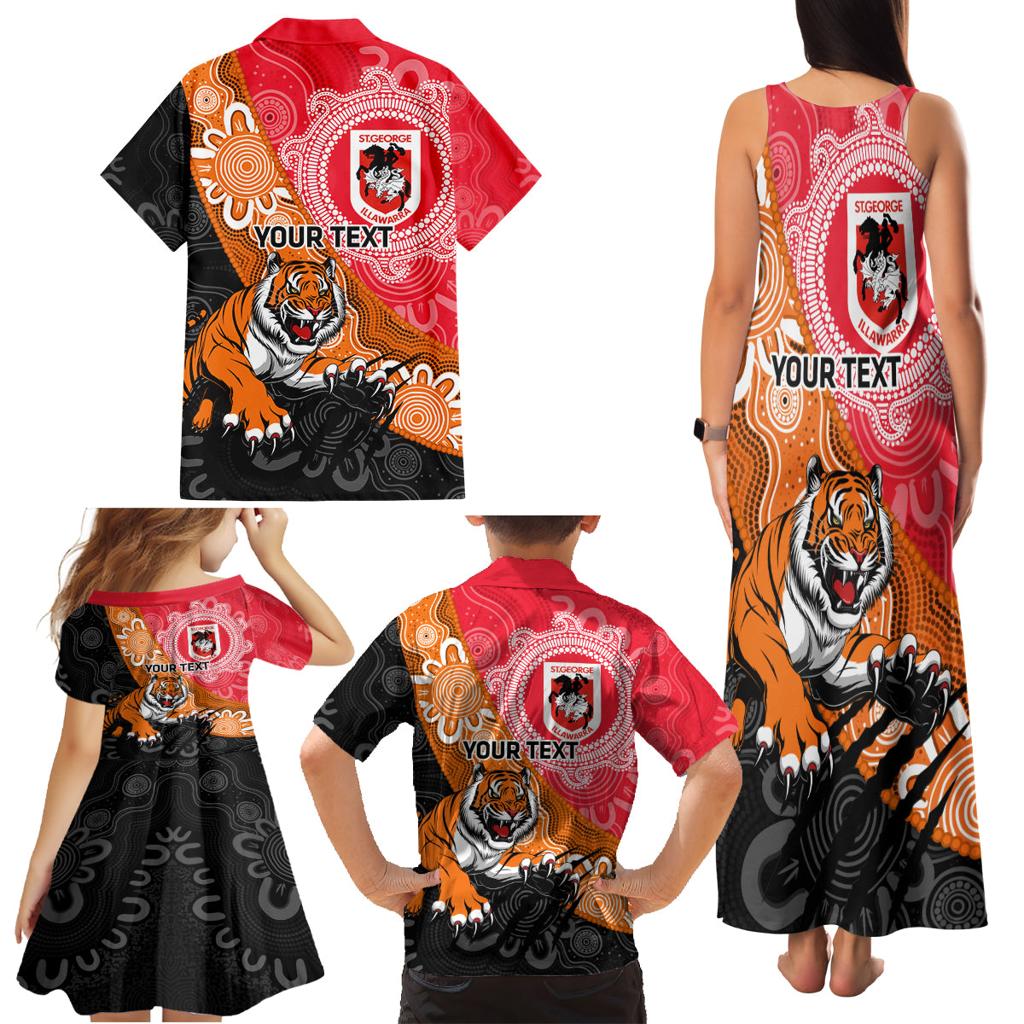 Personalised Dragons And Tigers Rugby Family Matching Tank Maxi Dress and Hawaiian Shirt Aboriginal Art