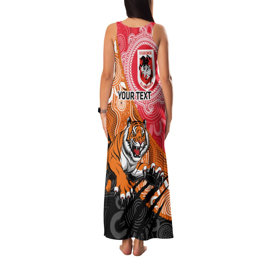 Personalised Dragons And Tigers Rugby Family Matching Tank Maxi Dress and Hawaiian Shirt Aboriginal Art