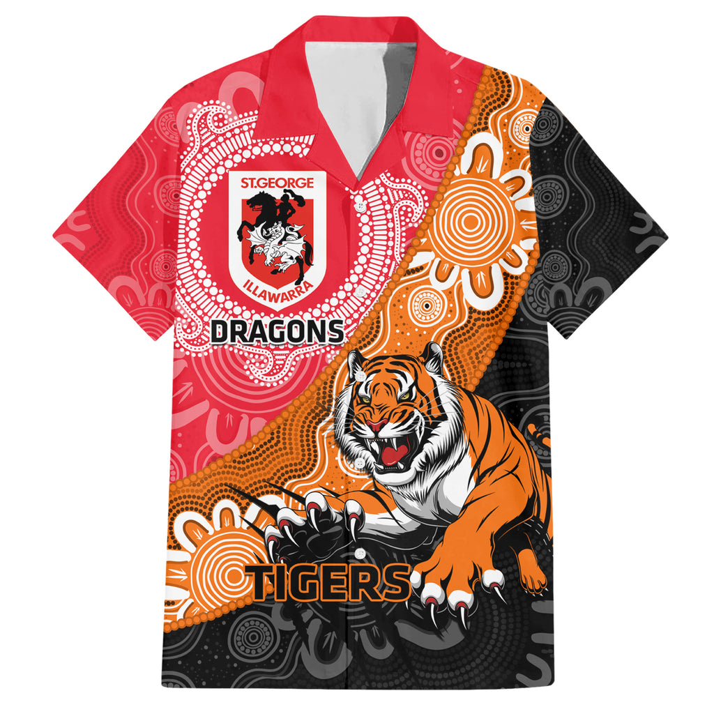 Personalised Dragons And Tigers Rugby Hawaiian Shirt Aboriginal Art