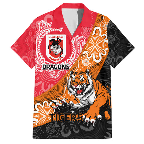 Personalised Dragons And Tigers Rugby Hawaiian Shirt Aboriginal Art