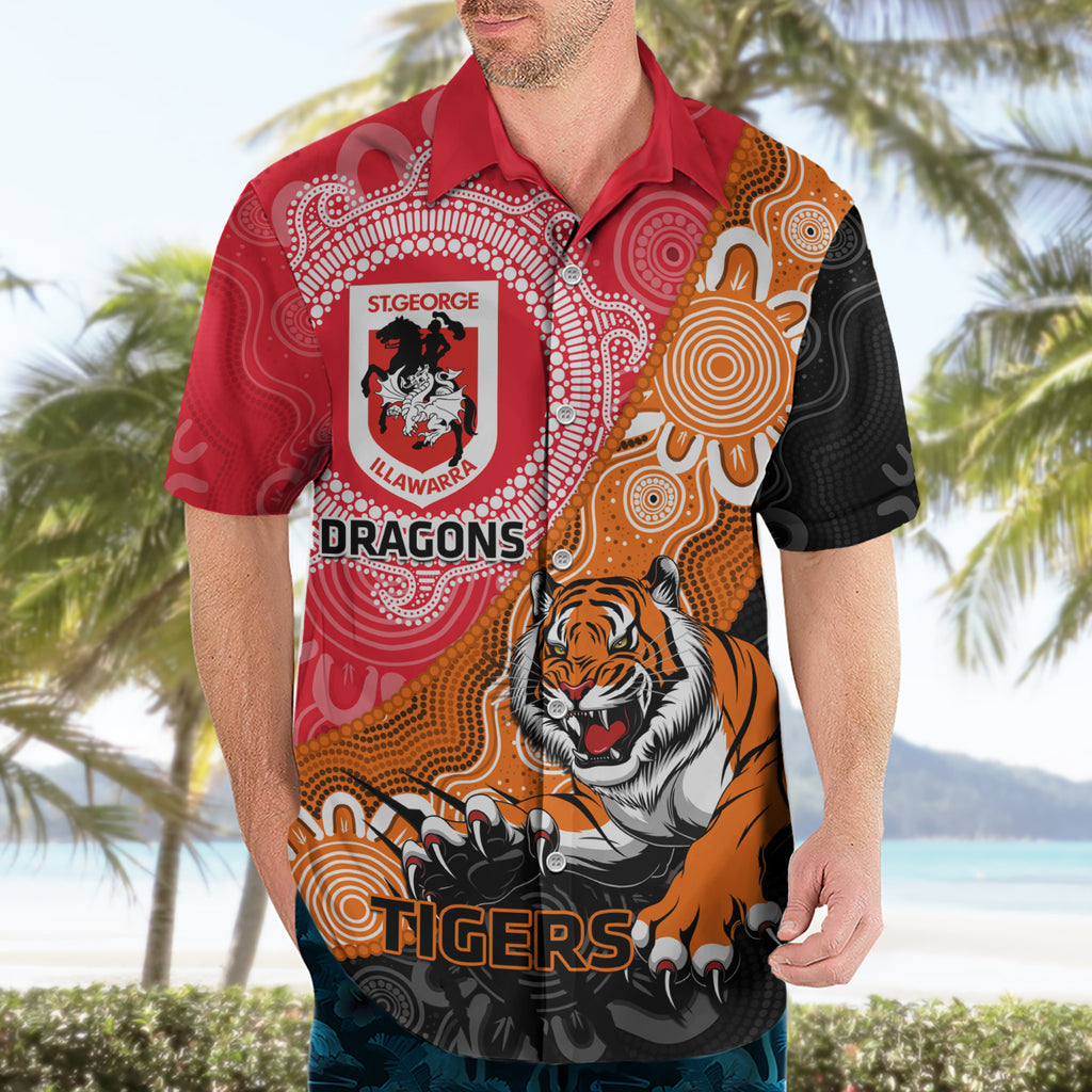 Personalised Dragons And Tigers Rugby Hawaiian Shirt Aboriginal Art