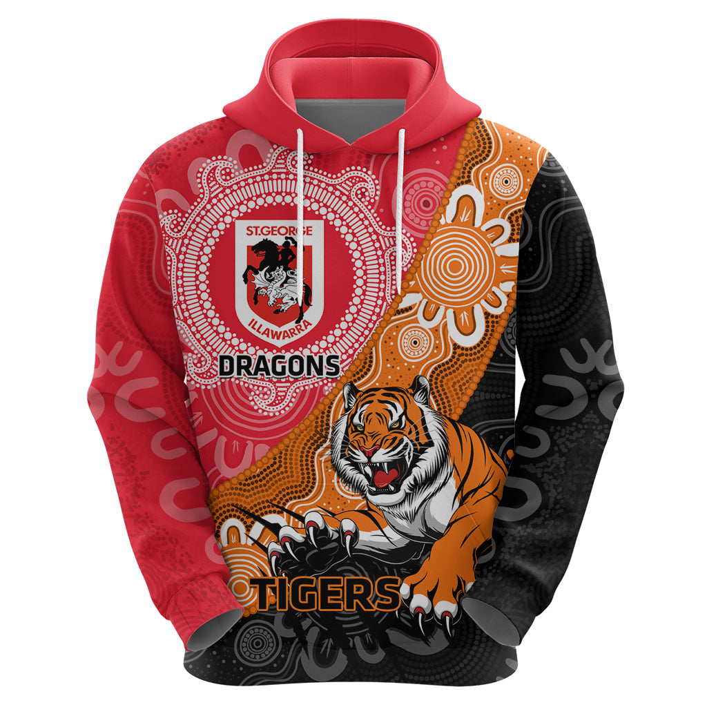 Personalised Dragons And Tigers Rugby Hoodie Aboriginal Art