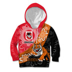 Personalised Dragons And Tigers Rugby Kid Hoodie Aboriginal Art