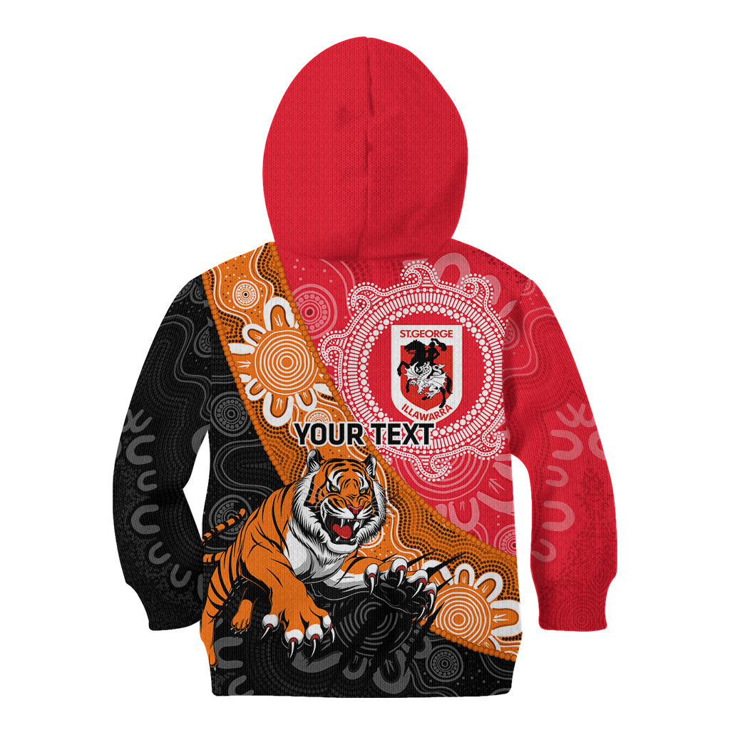 Personalised Dragons And Tigers Rugby Kid Hoodie Aboriginal Art