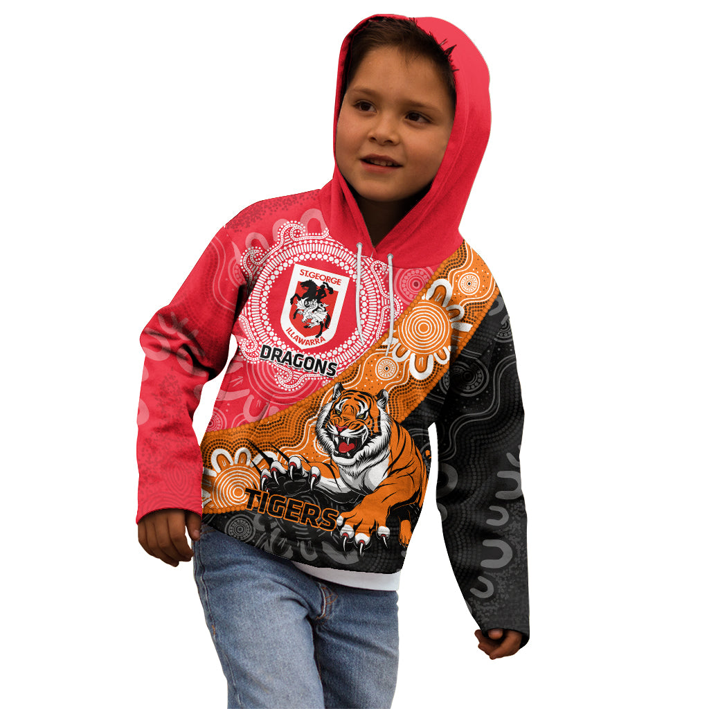 Personalised Dragons And Tigers Rugby Kid Hoodie Aboriginal Art