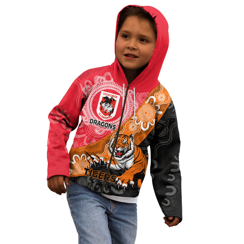Personalised Dragons And Tigers Rugby Kid Hoodie Aboriginal Art