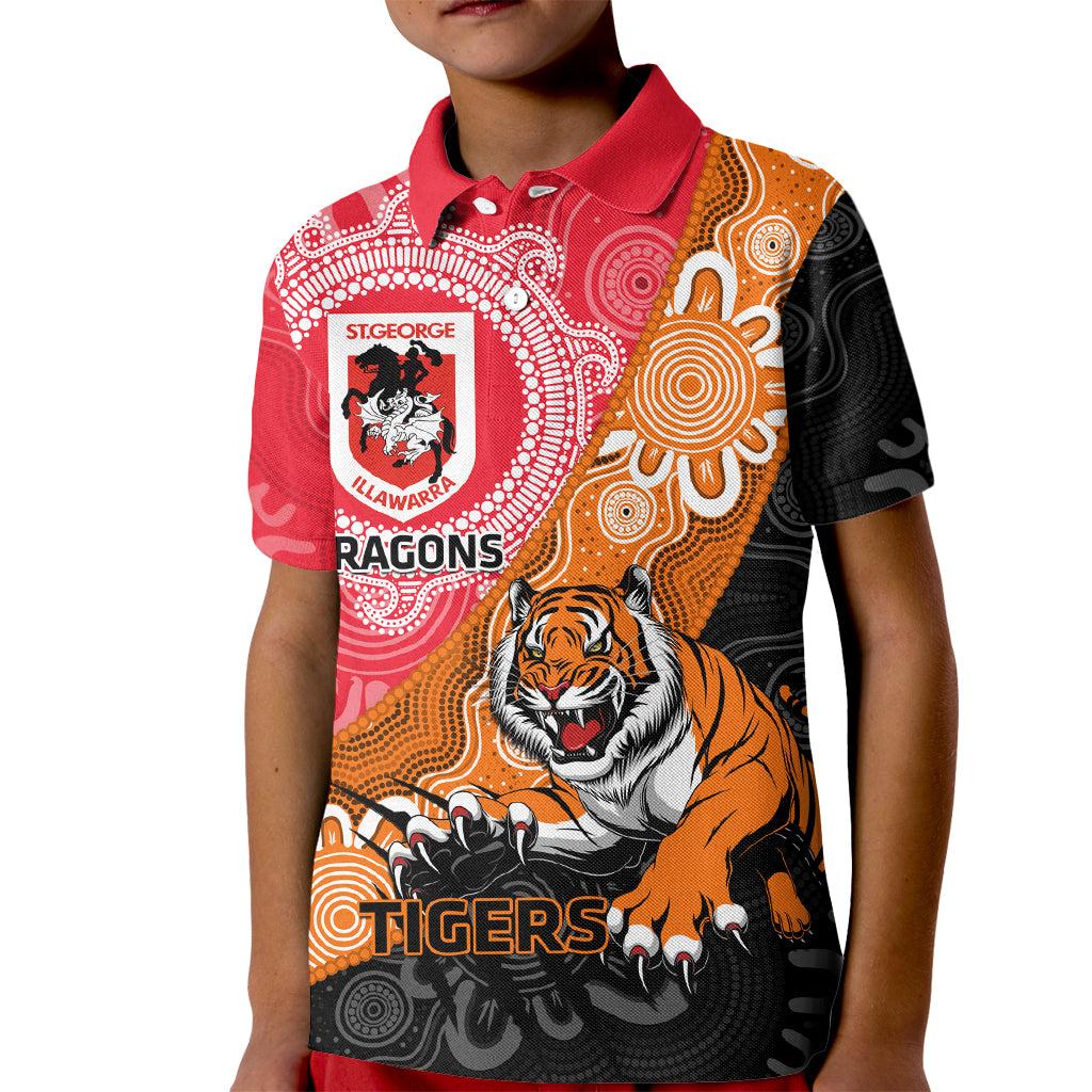 Personalised Dragons And Tigers Rugby Kid Polo Shirt Aboriginal Art