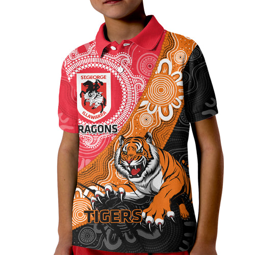 Personalised Dragons And Tigers Rugby Kid Polo Shirt Aboriginal Art