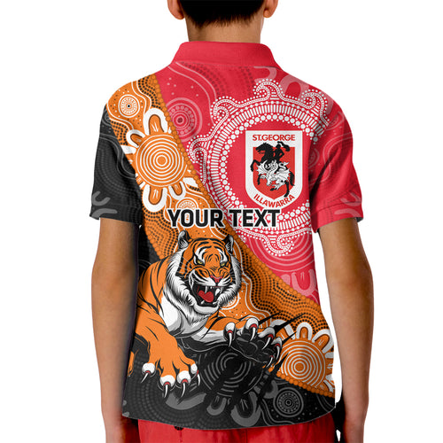 Personalised Dragons And Tigers Rugby Kid Polo Shirt Aboriginal Art