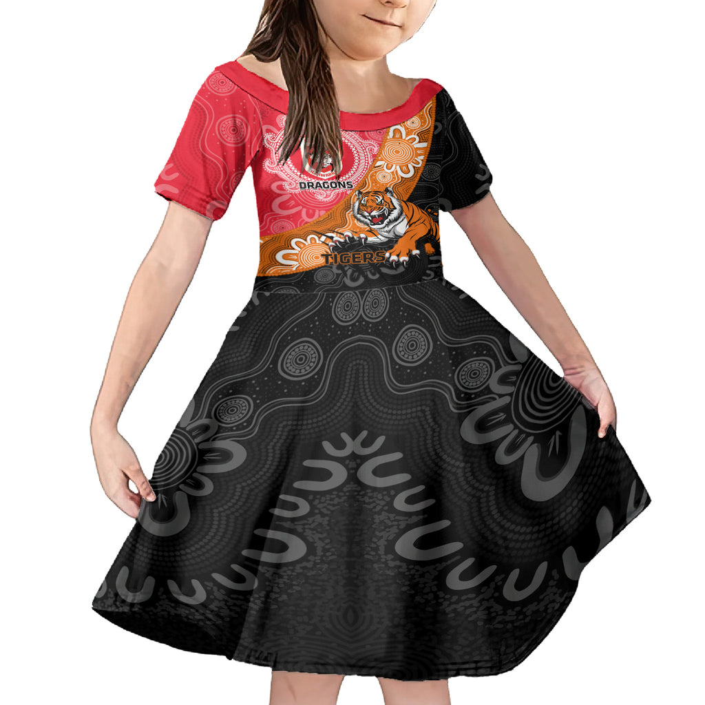 Personalised Dragons And Tigers Rugby Kid Short Sleeve Dress Aboriginal Art