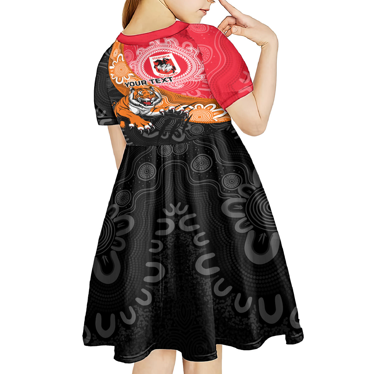 Personalised Dragons And Tigers Rugby Kid Short Sleeve Dress Aboriginal Art