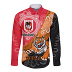 Personalised Dragons And Tigers Rugby Long Sleeve Button Shirt Aboriginal Art