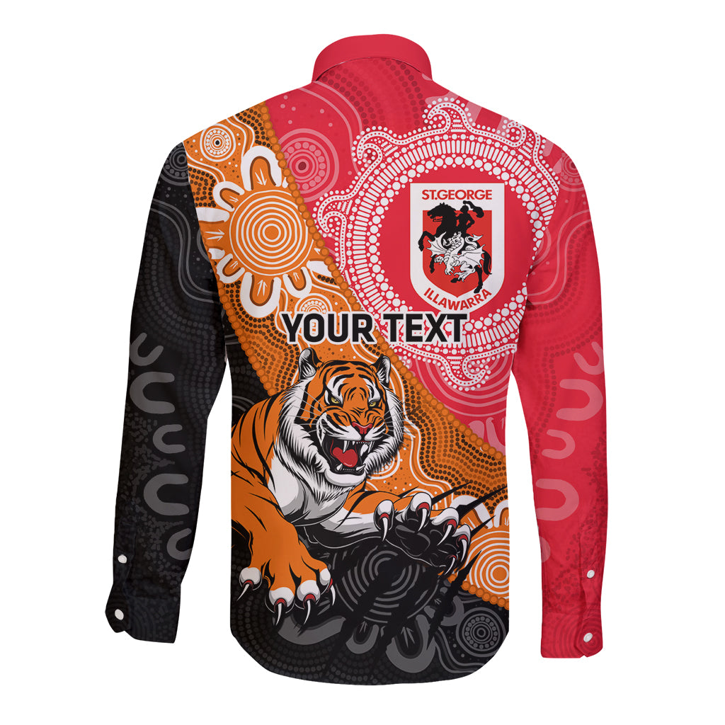 Personalised Dragons And Tigers Rugby Long Sleeve Button Shirt Aboriginal Art