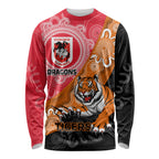 Personalised Dragons And Tigers Rugby Long Sleeve Shirt Aboriginal Art