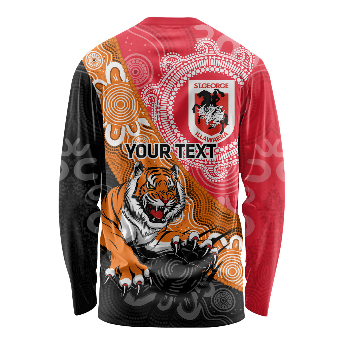 Personalised Dragons And Tigers Rugby Long Sleeve Shirt Aboriginal Art