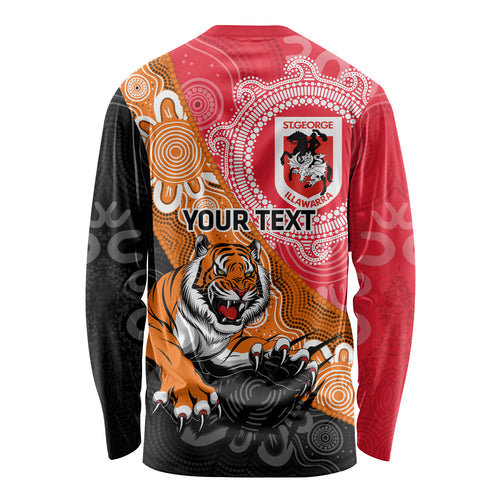 Personalised Dragons And Tigers Rugby Long Sleeve Shirt Aboriginal Art