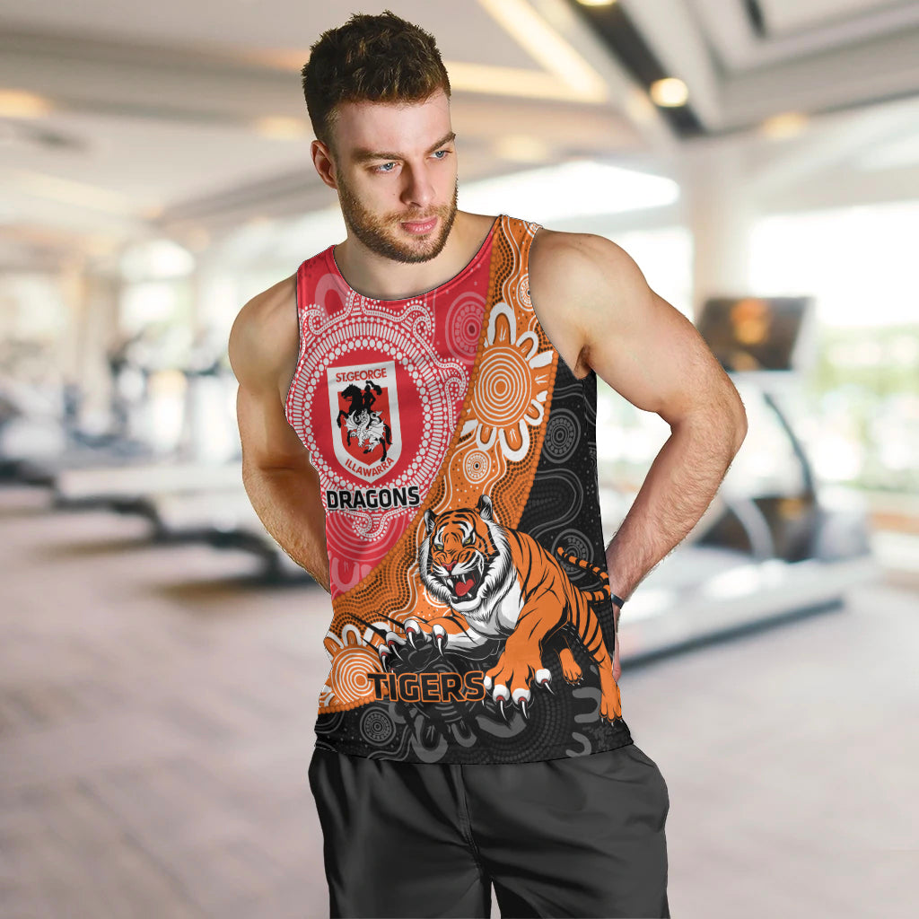 Personalised Dragons And Tigers Rugby Men Tank Top Aboriginal Art