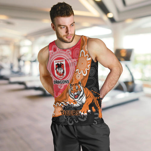 Personalised Dragons And Tigers Rugby Men Tank Top Aboriginal Art