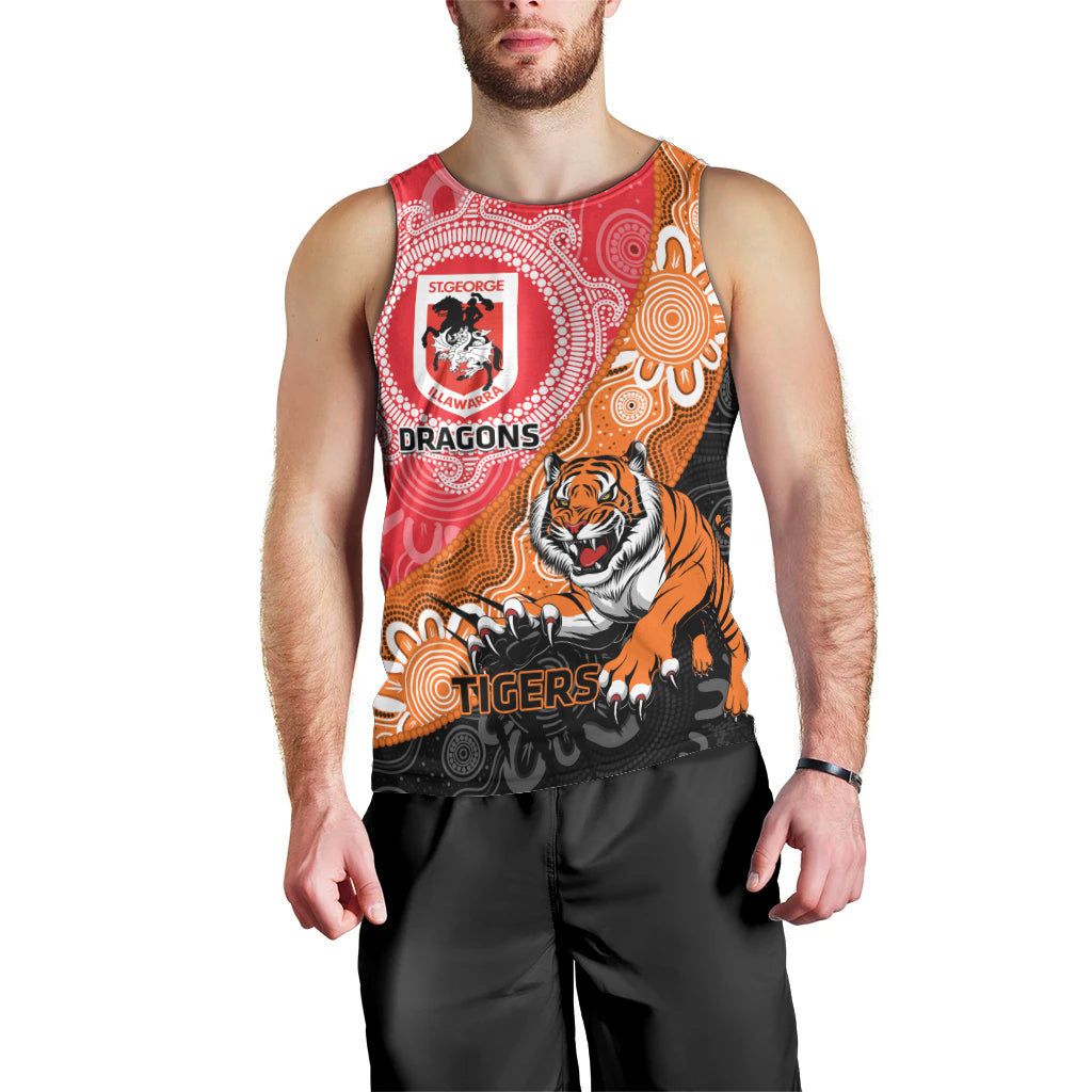 Personalised Dragons And Tigers Rugby Men Tank Top Aboriginal Art