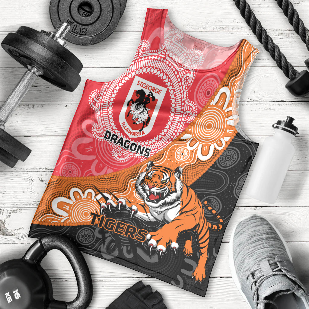 Personalised Dragons And Tigers Rugby Men Tank Top Aboriginal Art