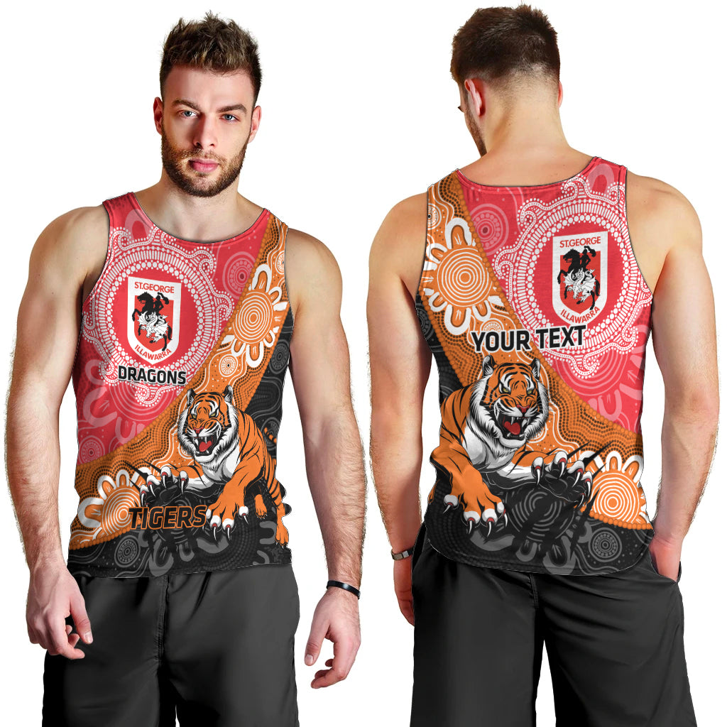 Personalised Dragons And Tigers Rugby Men Tank Top Aboriginal Art